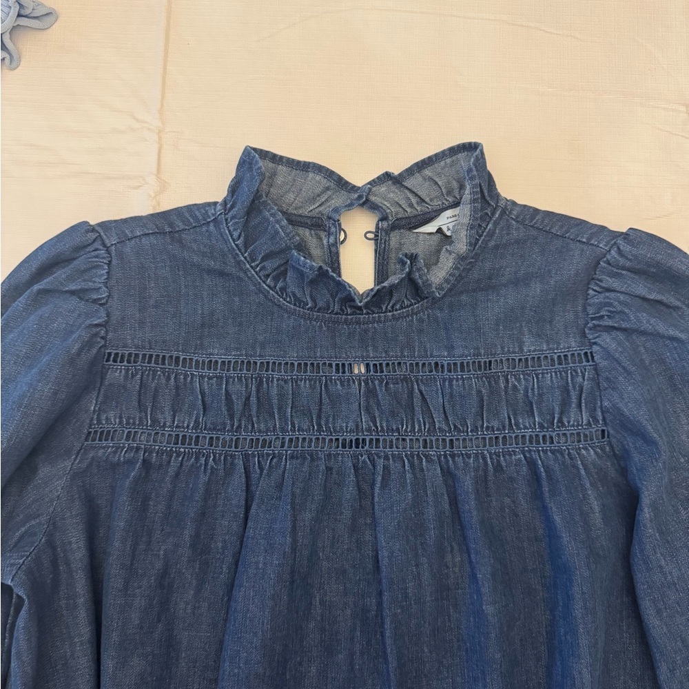 & Other Stories Blue Denim Top with Ruffle Collar